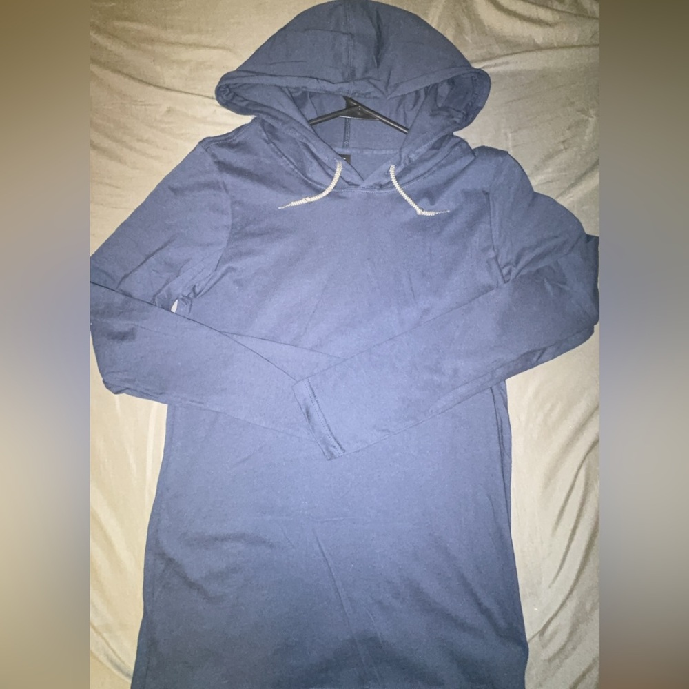 Blue Hooded Long Sleeve Dress